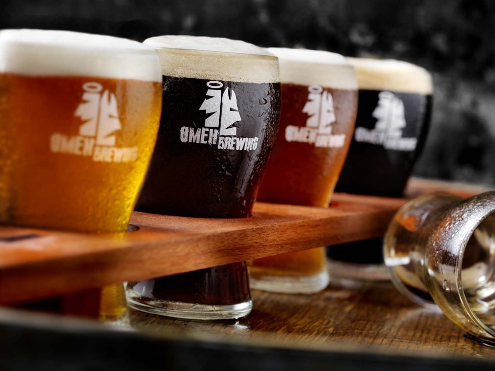 Calgary Beverage Photographer. A flight of beer by Omen Brewing.