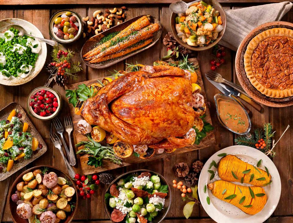 Calgary food photography. Thanksgiving feast on rustic backdrop.